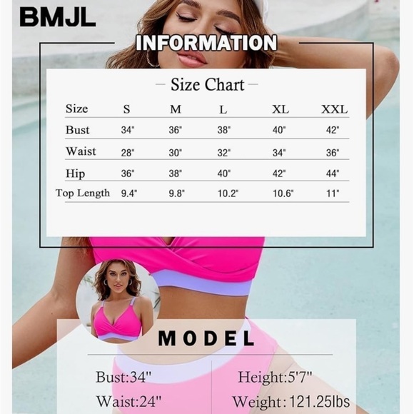 NWT High Waisted Bikini Sets V Neck Two Piece Swimsuit Color Block Twist Front - Picture 4 of 5